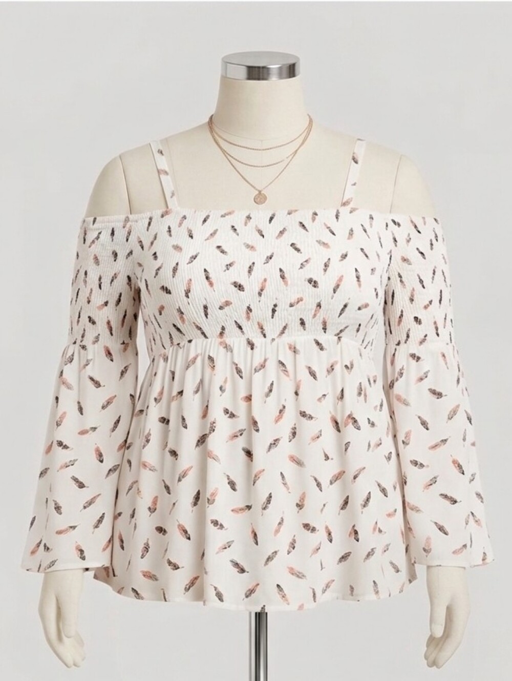 torrid Tossed Feathers  Cold Shoulder Blouse With Smocked Bodice~NWT~ Size 2X